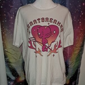 Classic Heartbreaker Pink and White Short Sleeve Tee with Whimsical Graphic